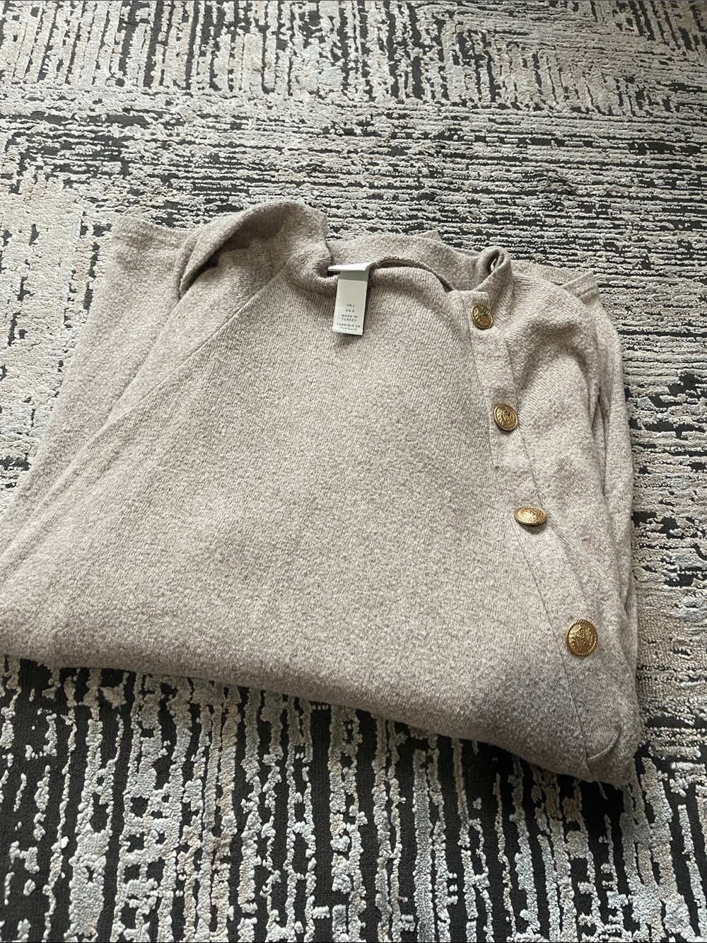 H&M Neutral Crewneck Sweater with Gold Buttons